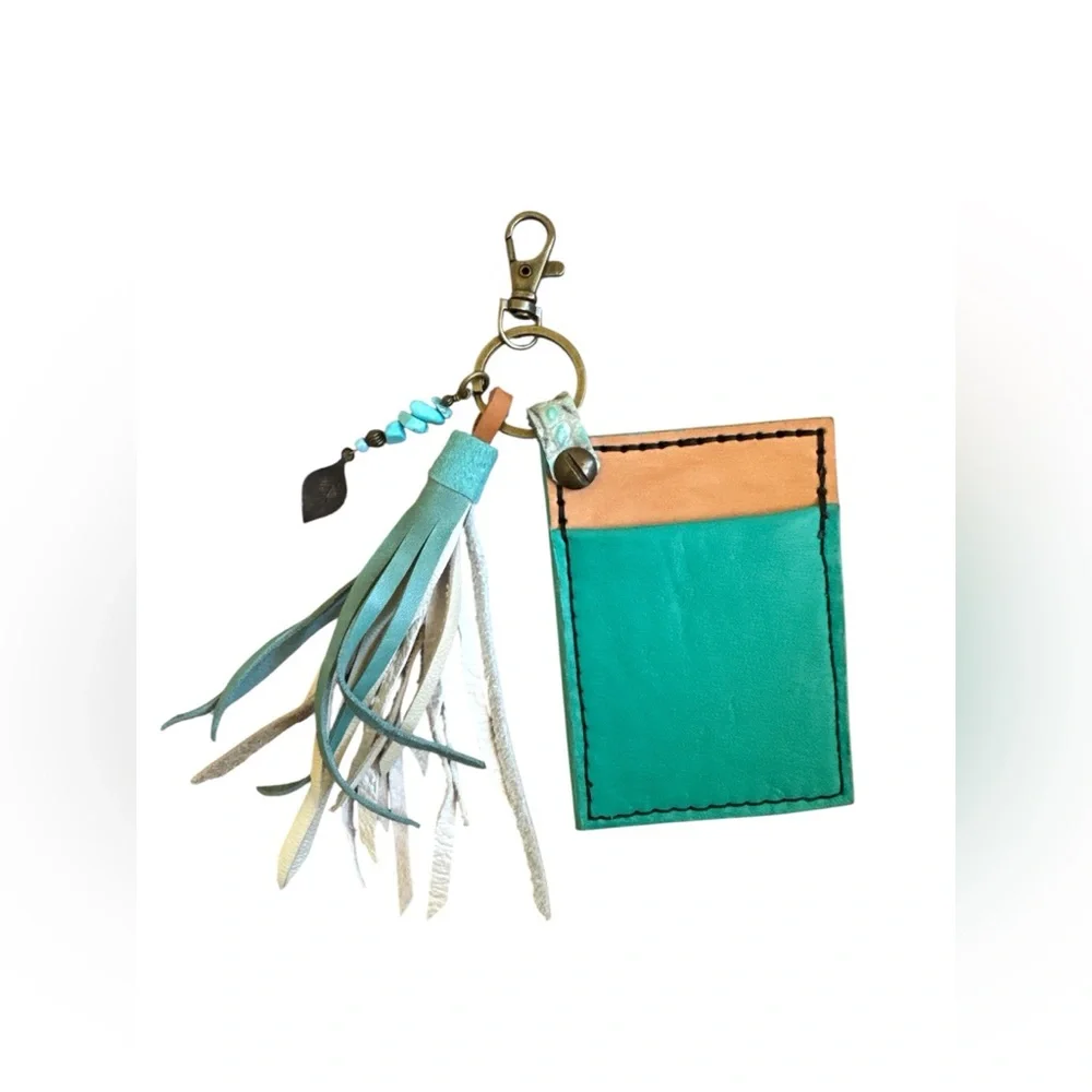 Artisan Handmade Western Southwest Leather Card Holder Turquoise Gator Wallet